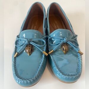 Kurt Geiger Teal Blue Patent Leather Boat Loafers Size 6